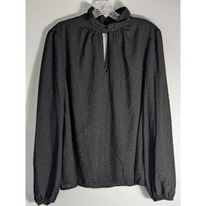 Nine West NWT Black Twist Neck Long Sleeve Blouse XXL Metallic Textured Top 432